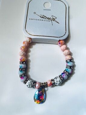 Small stretch beaded pink bracelet bling breast cancer awareness woman girl